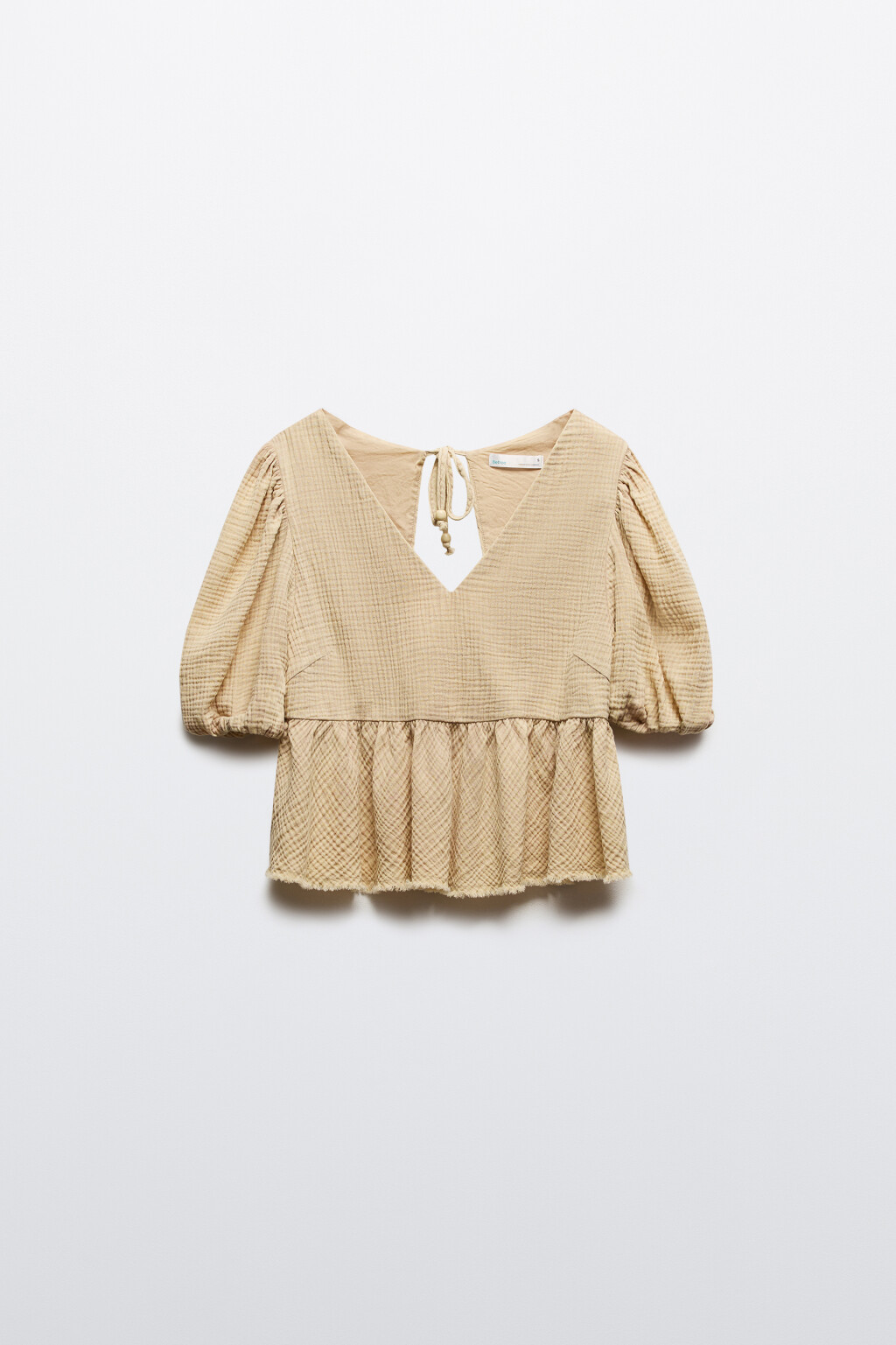 Блузка из муслина с баской и вырезом - цвет бежевый - 7