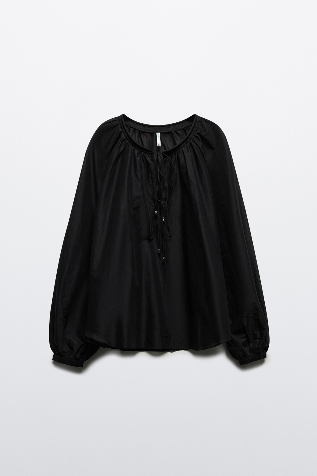Блузка хлопковая с завязками на груди - цвет черный - 8