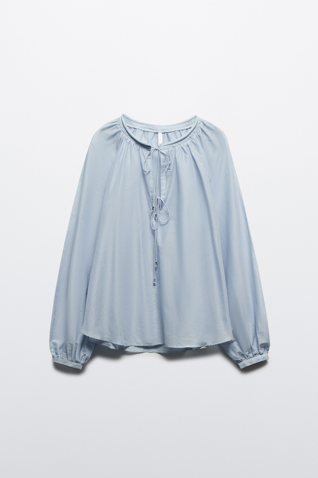 Блузка хлопковая с завязками на груди - цвет голубой - 9
