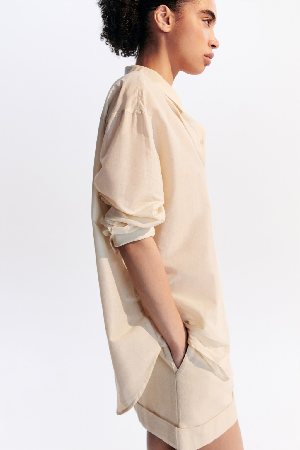 Рубашка oversize хлопковая - цвет молочный - 1