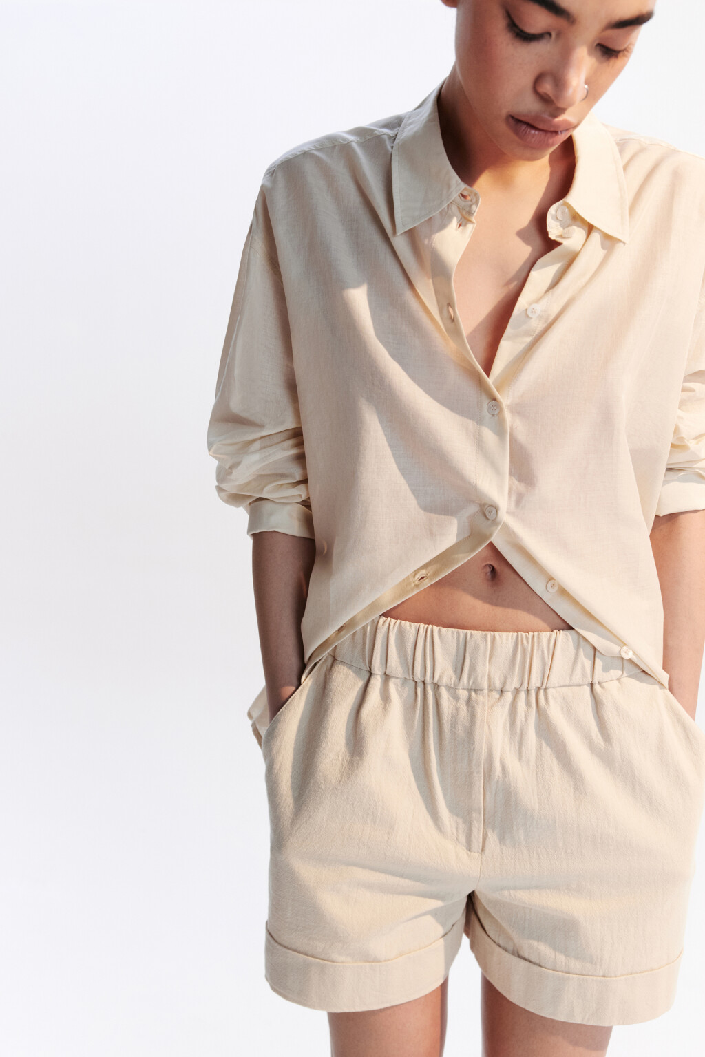 Рубашка oversize хлопковая - цвет молочный - 2