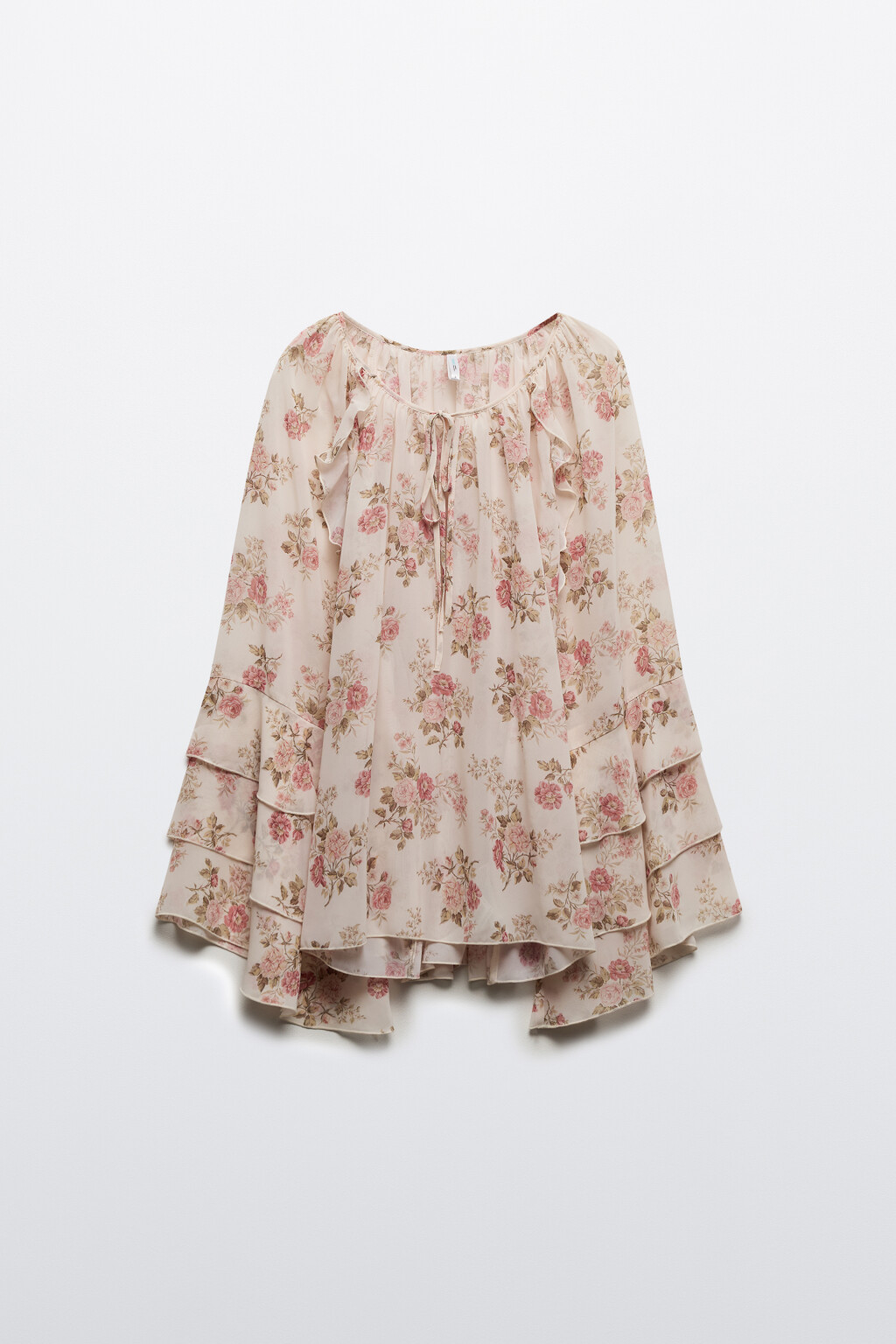 Блузка шифоновая с воланами - цвет бежевый - 8