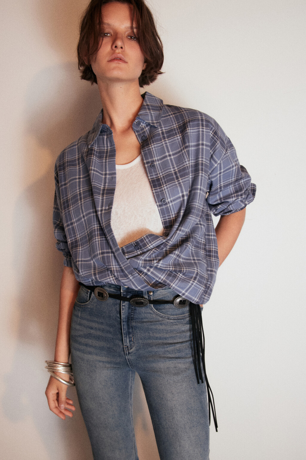 Рубашка хлопковая в клетку - цвет голубой - 2