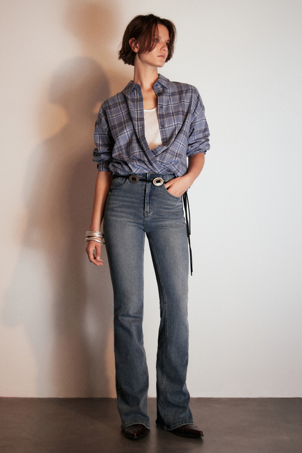 Рубашка хлопковая в клетку - цвет голубой - 5