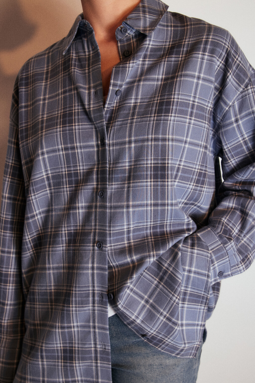 Рубашка хлопковая в клетку - цвет голубой - 6