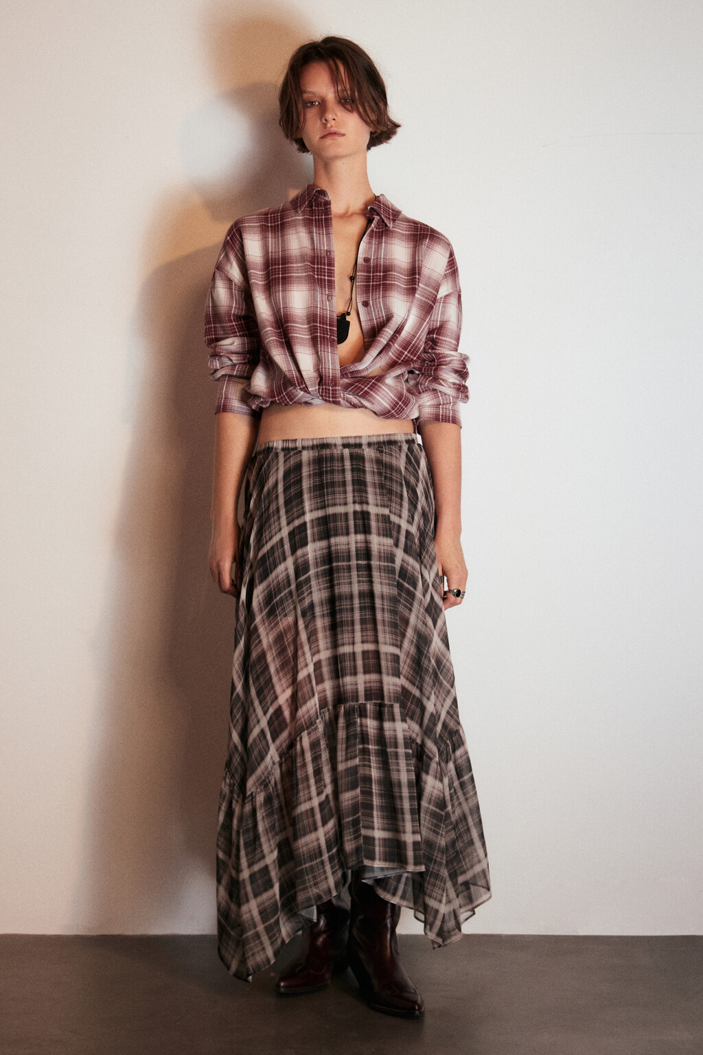 Рубашка хлопковая в клетку - цвет бежевый - 5