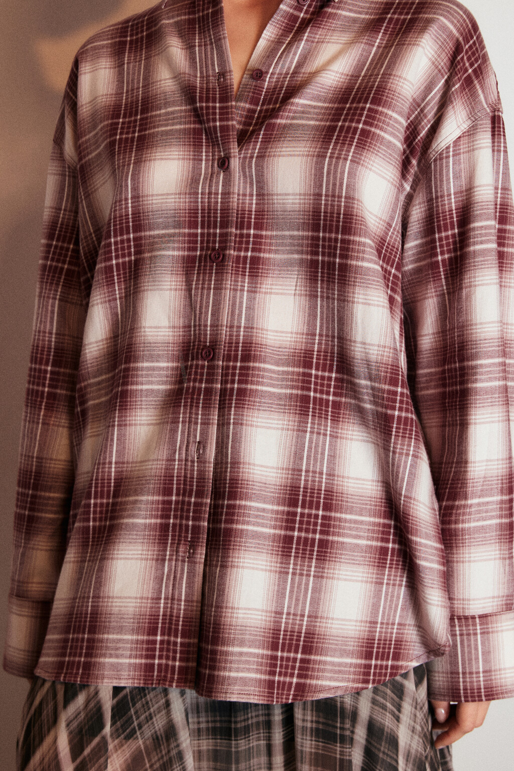 Рубашка хлопковая в клетку - цвет бежевый - 6