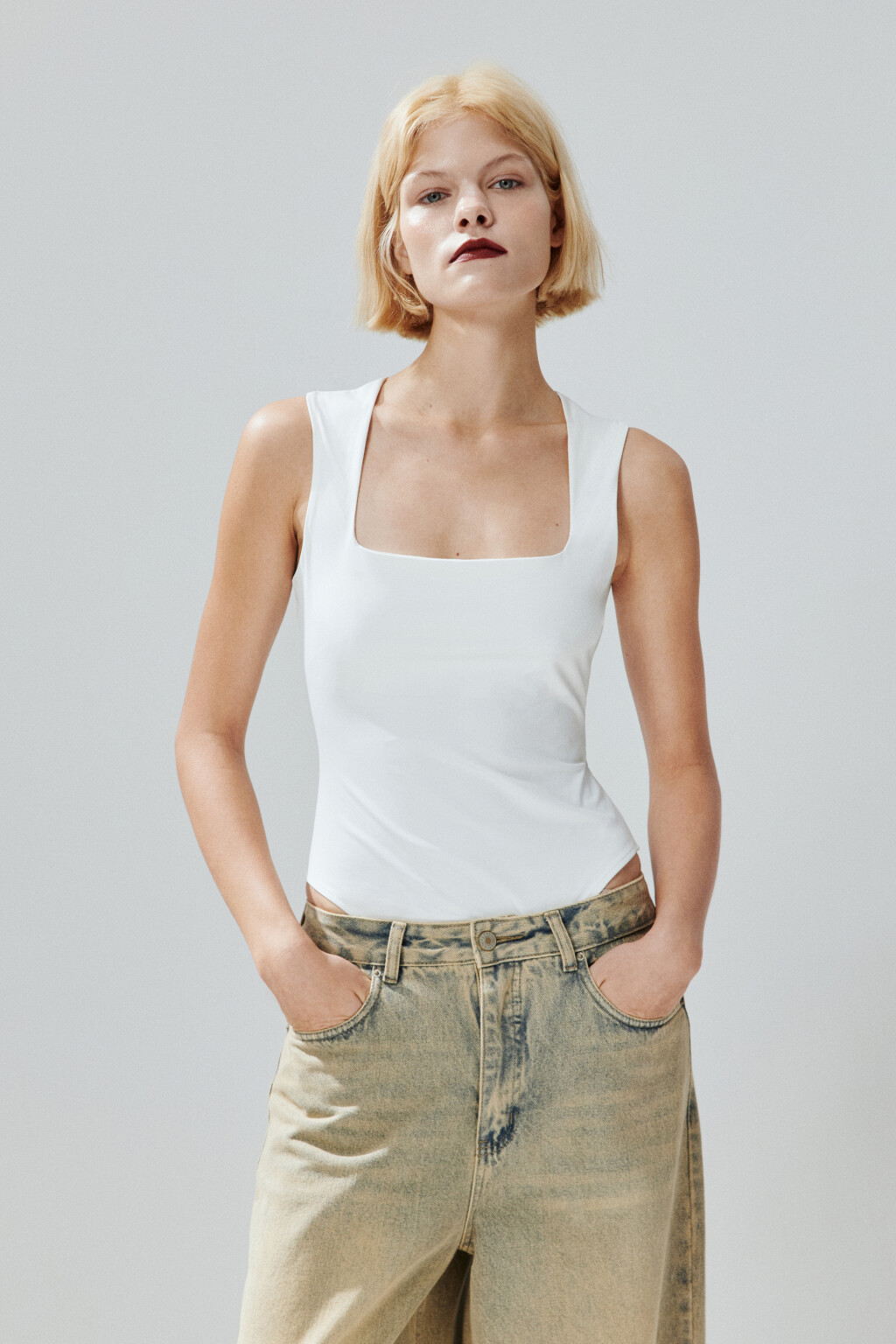 Боди-майка с квадратным вырезом - цвет белый - 2