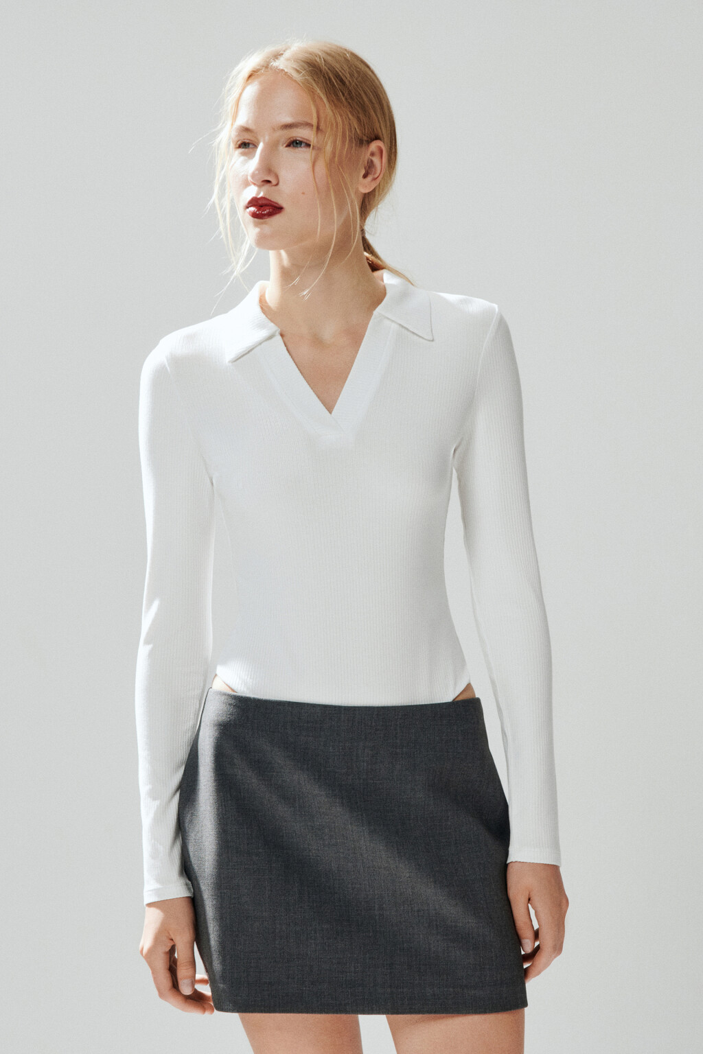 Боди-лонгслив с отложным воротником - цвет белый - 2