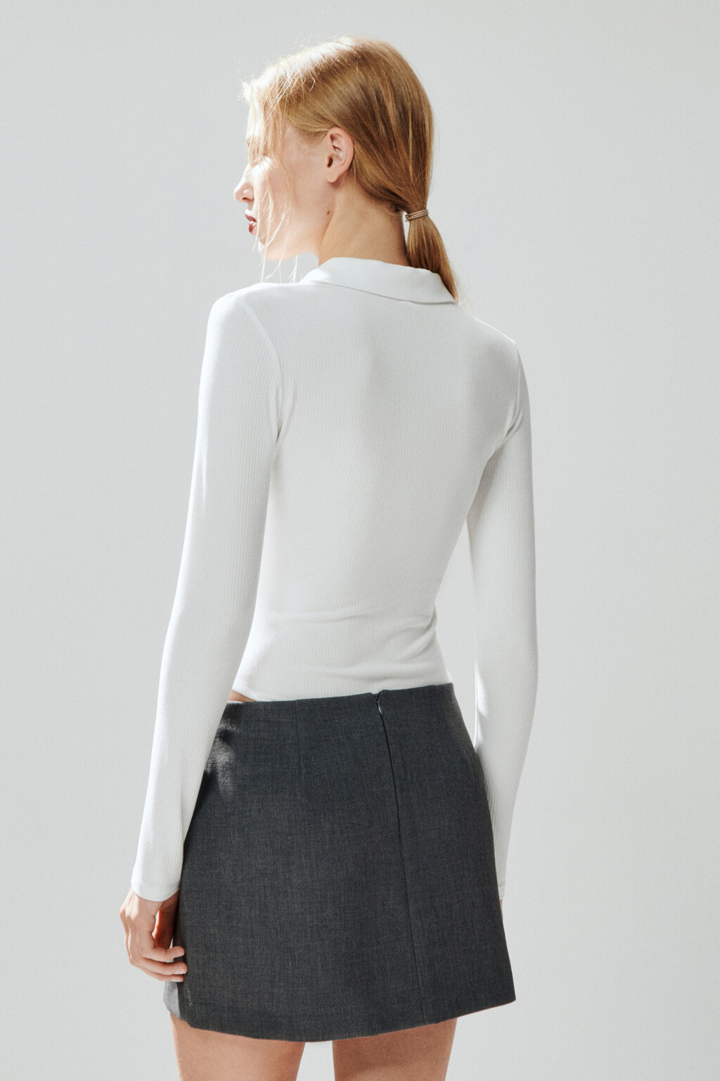 Боди-лонгслив с отложным воротником - цвет белый - 3