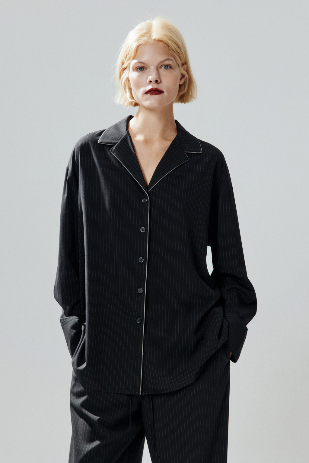 Рубашка oversize в полоску - цвет черный - 3