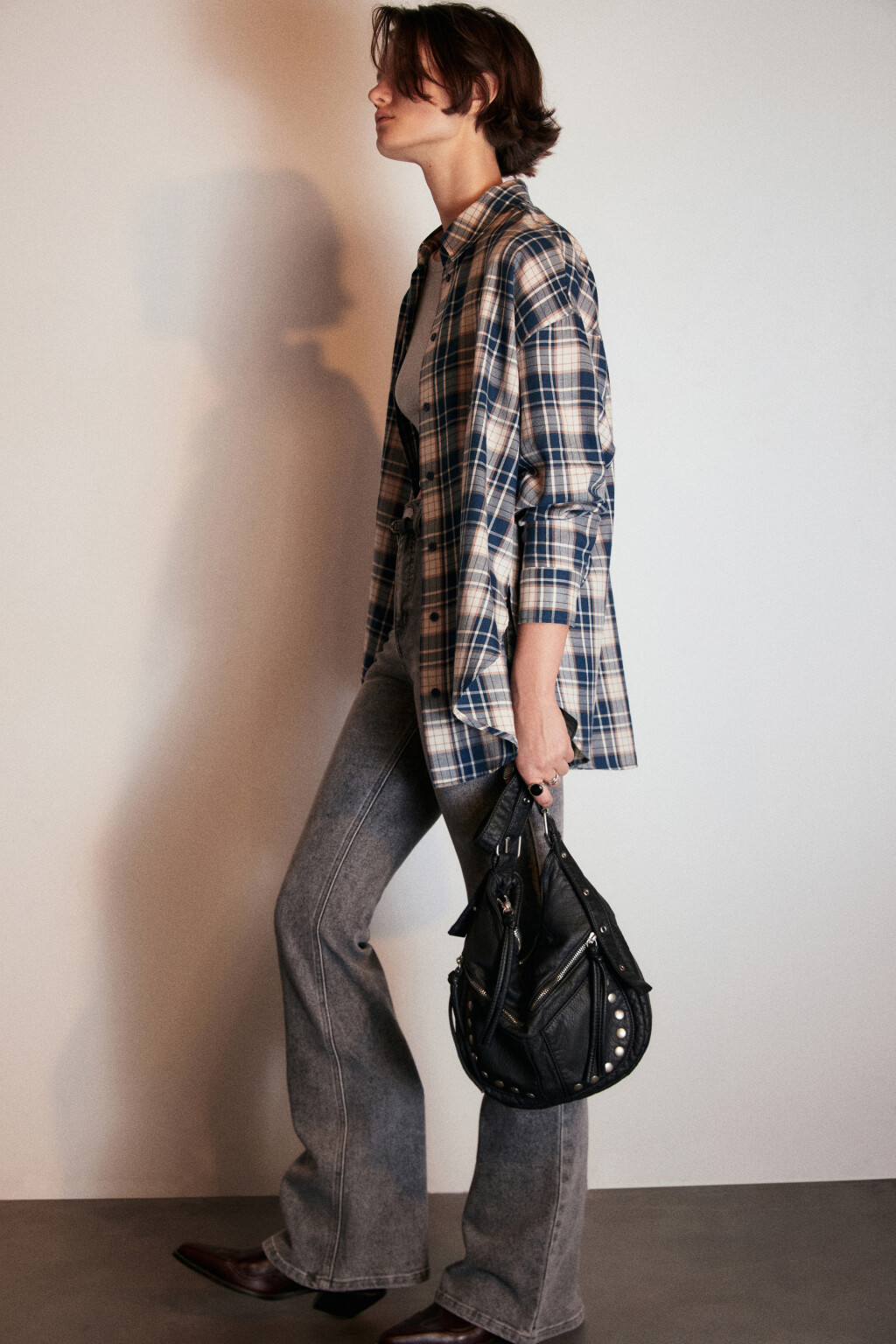 Рубашка хлопковая в клетку - цвет синий - 1