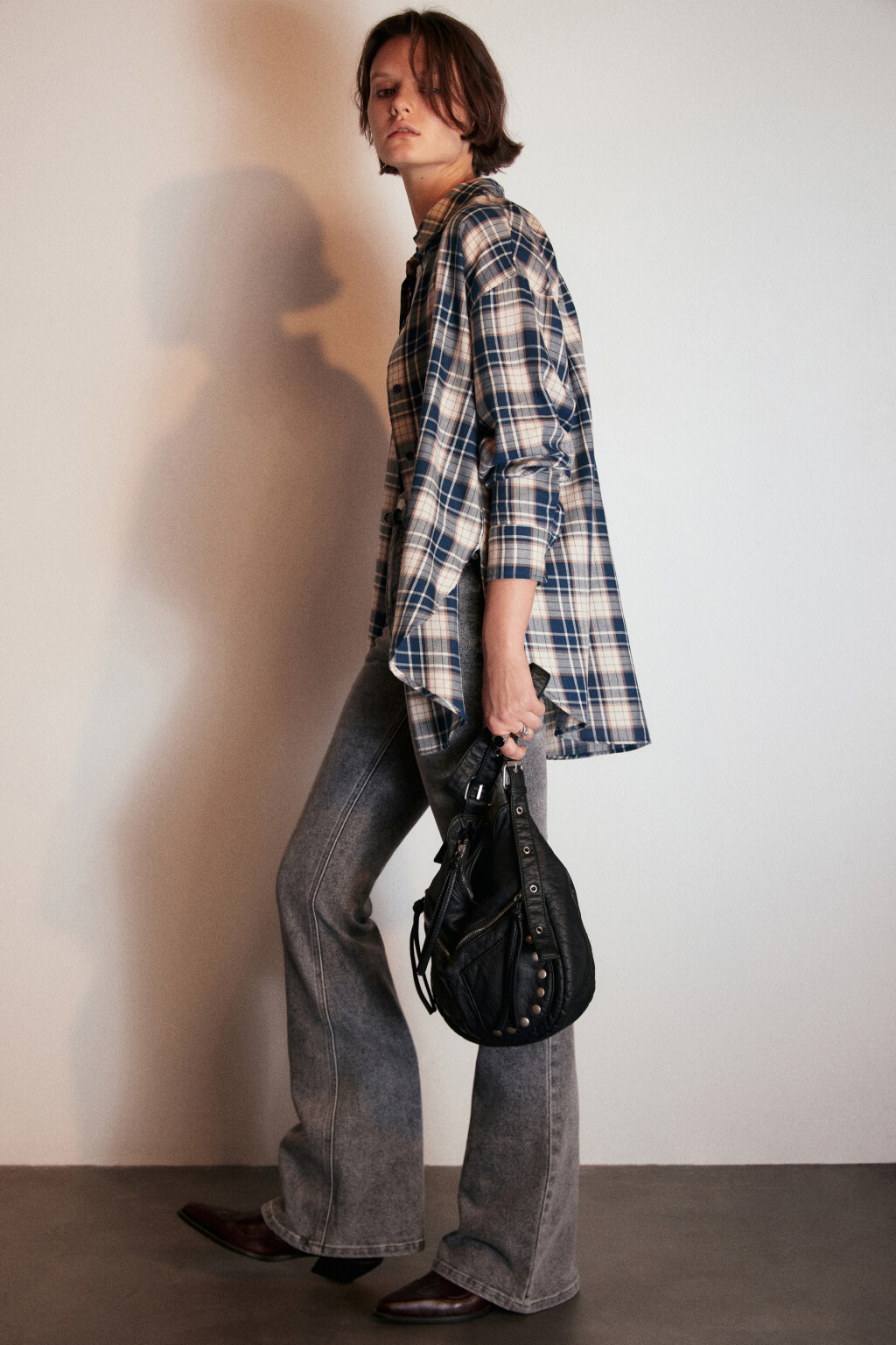 Рубашка хлопковая в клетку - цвет синий - 2