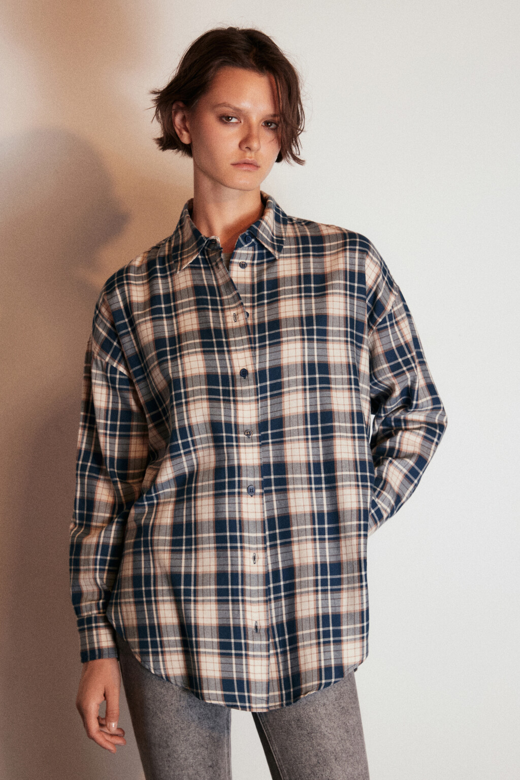 Рубашка хлопковая в клетку - цвет синий - 3