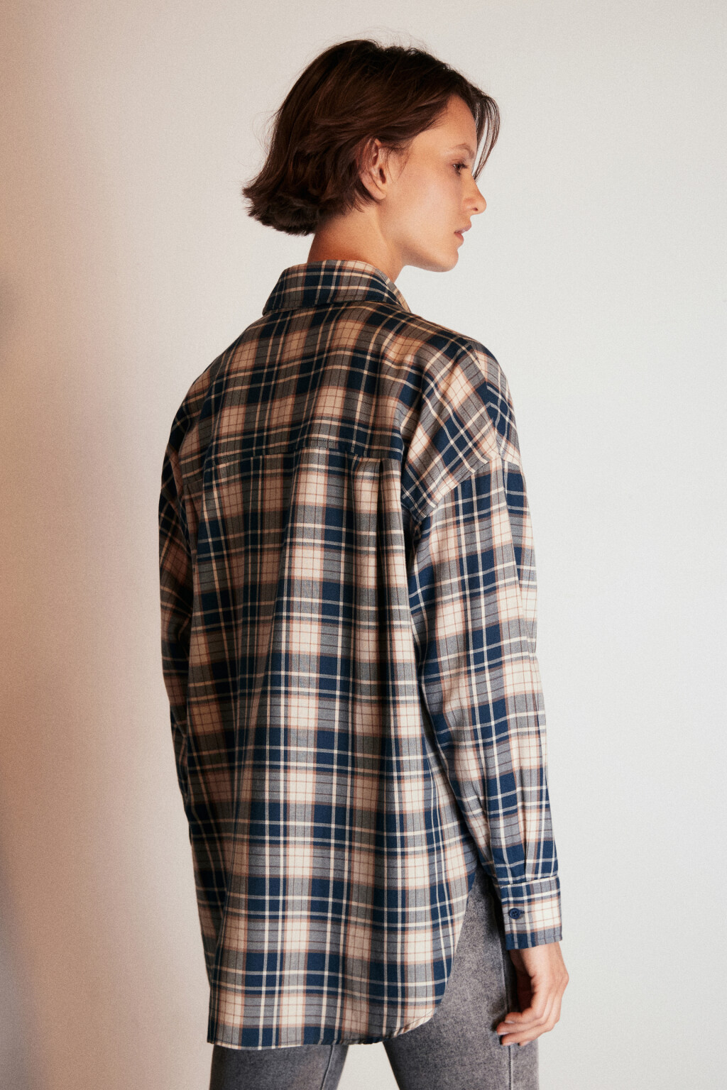 Рубашка хлопковая в клетку - цвет синий - 4