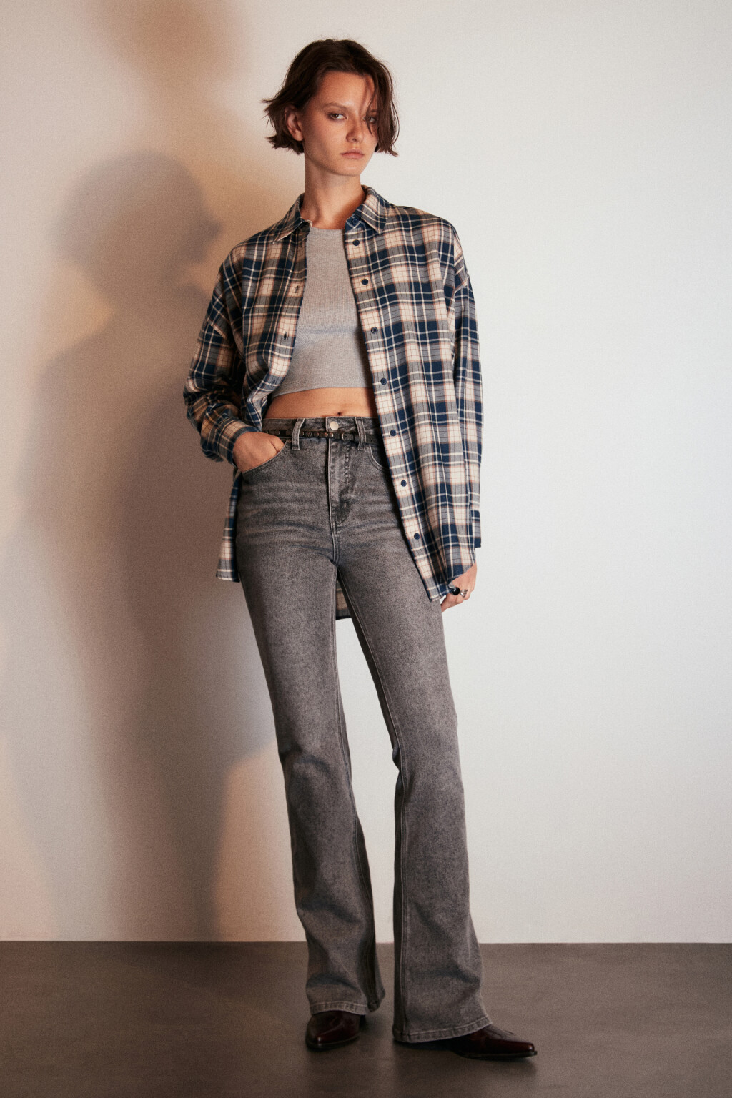 Рубашка хлопковая в клетку - цвет синий - 5