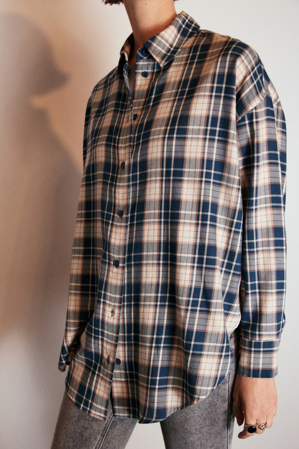 Рубашка хлопковая в клетку - цвет синий - 6