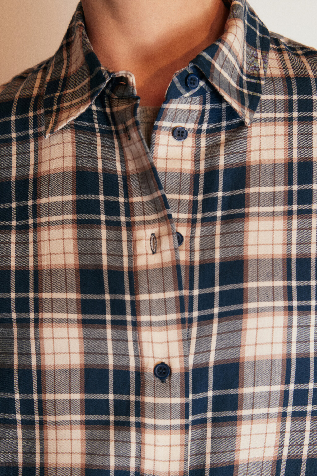 Рубашка хлопковая в клетку - цвет синий - 7