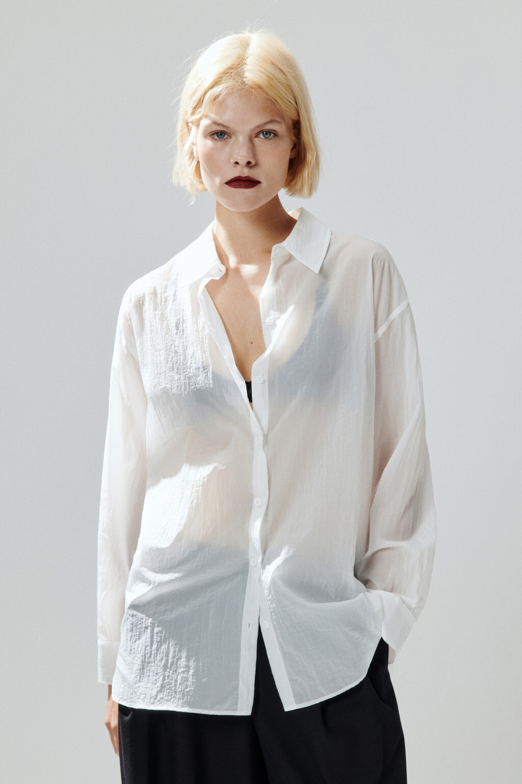 Рубашка из тонкого нейлона - цвет белый - 4