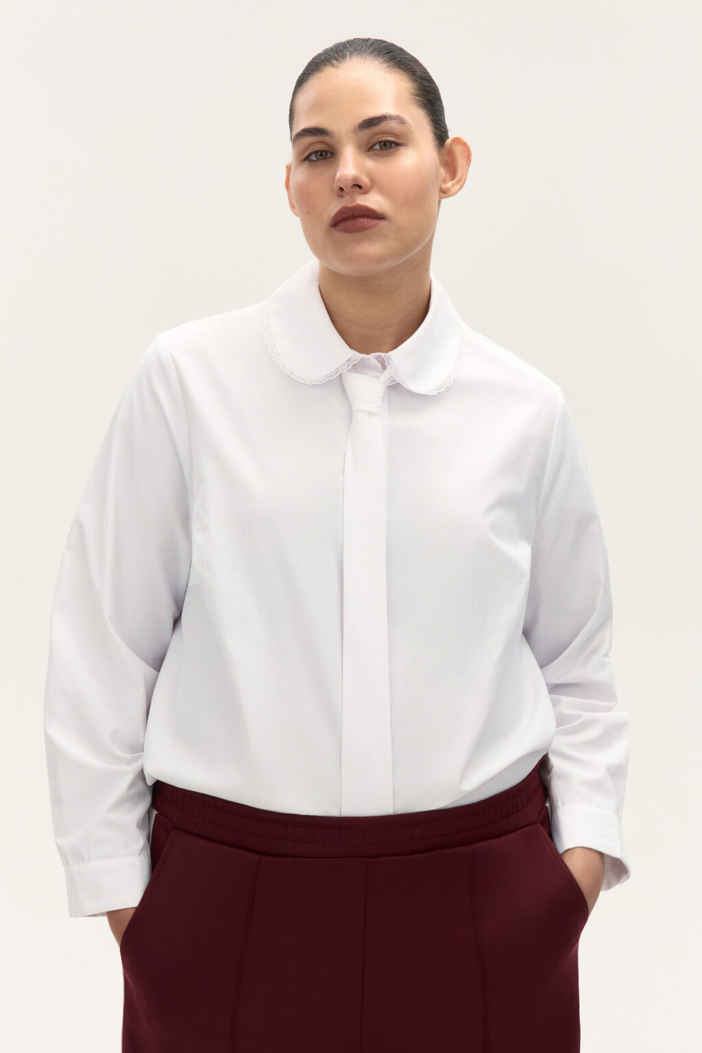 Блузка классическая с галстуком - цвет белый - 1