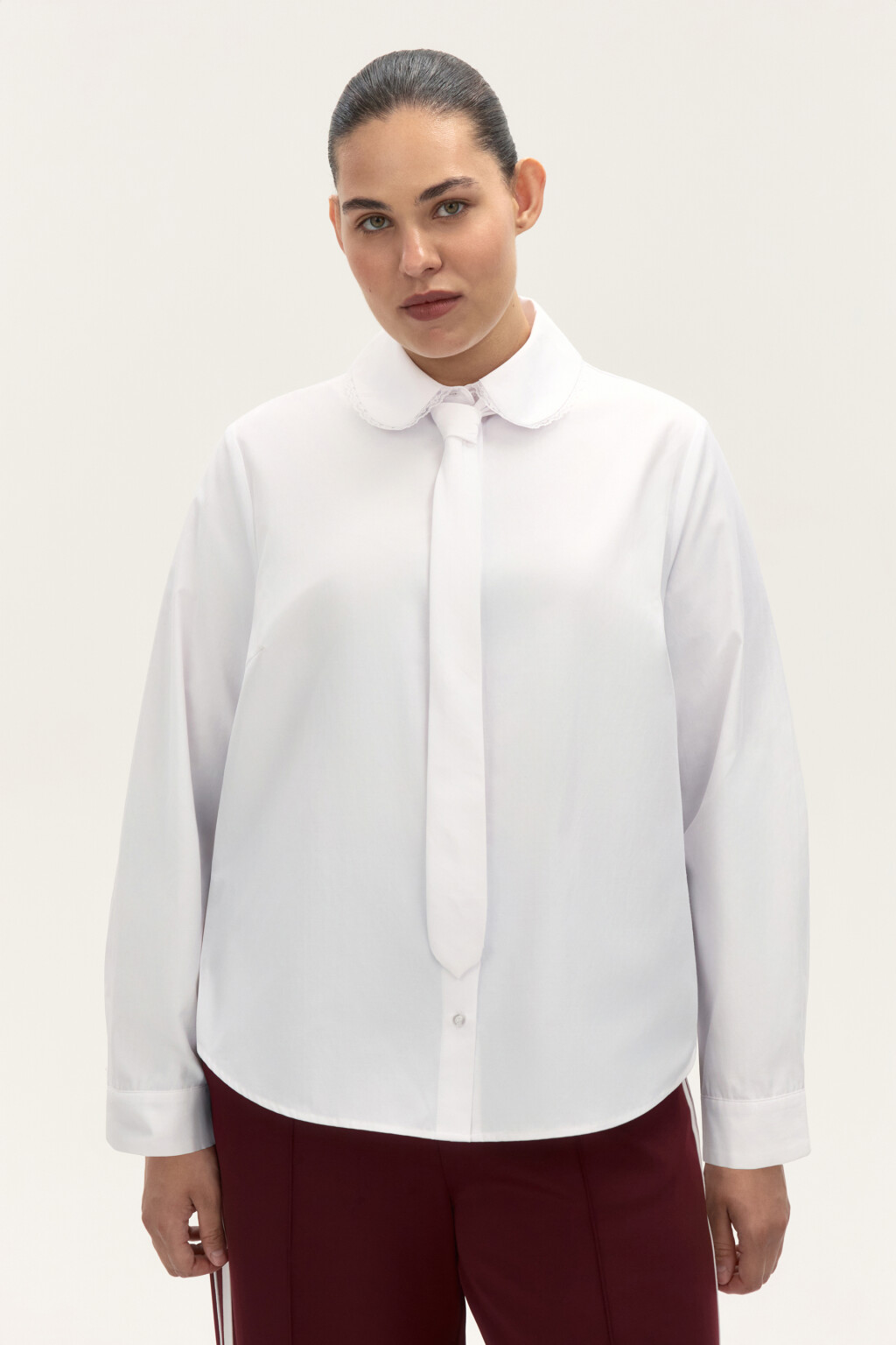 Блузка классическая с галстуком - цвет белый - 3