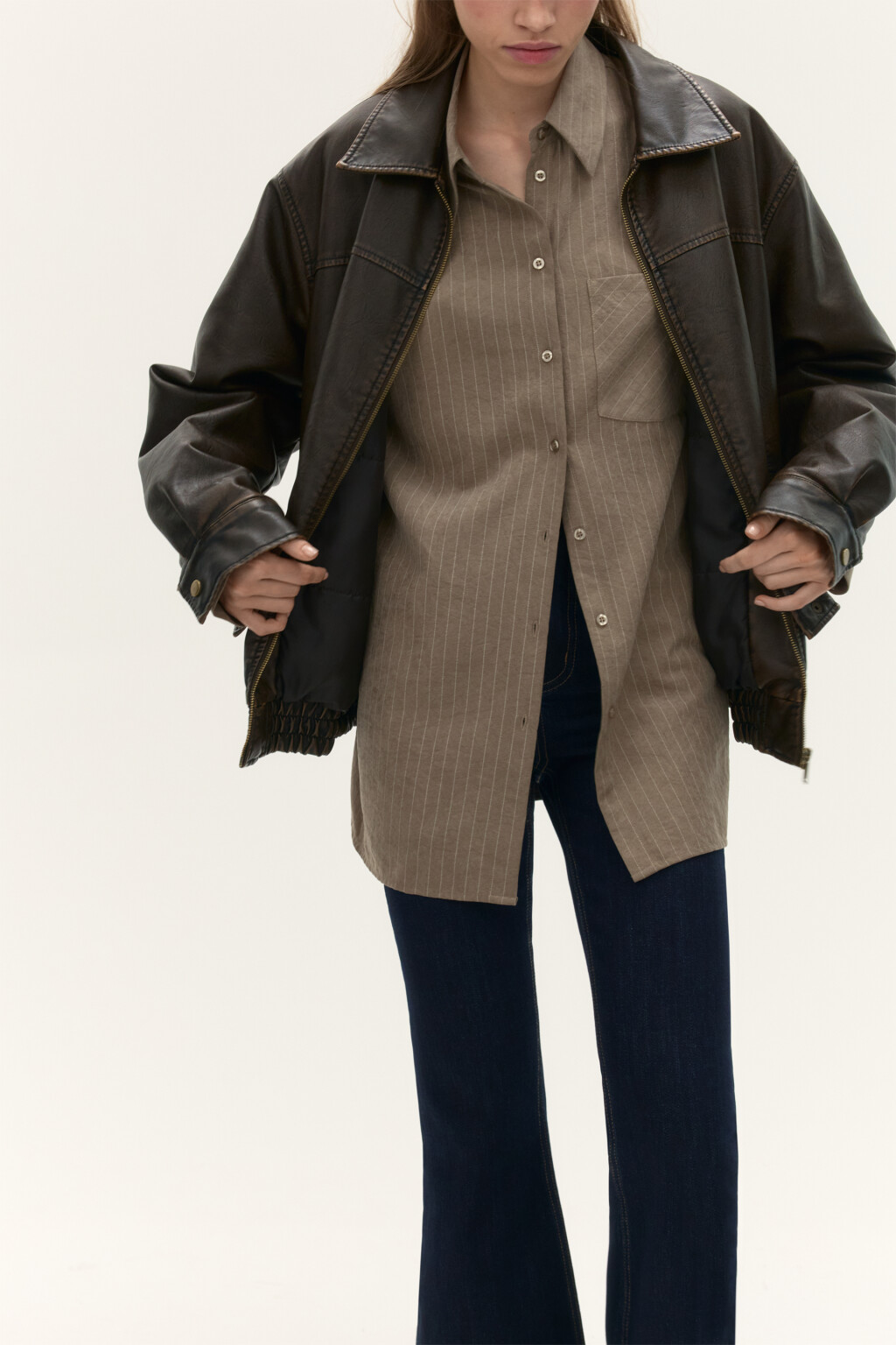 Рубашка в полоску с карманом - цвет зеленый - 1