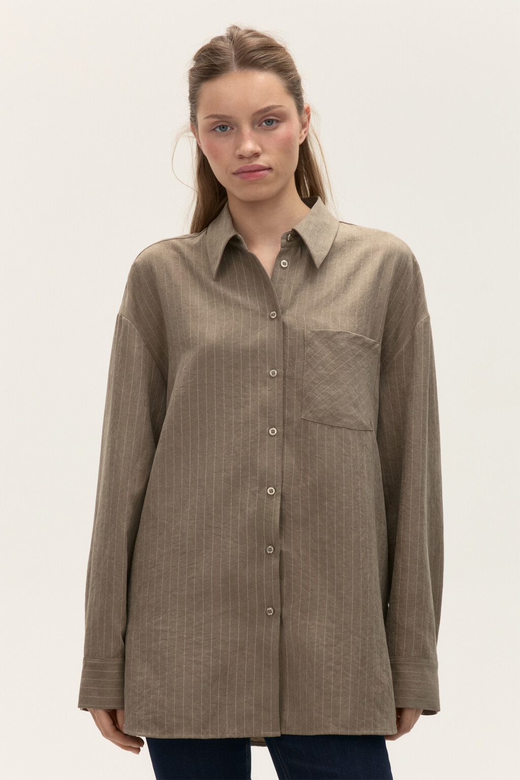 Рубашка в полоску с карманом - цвет зеленый - 3