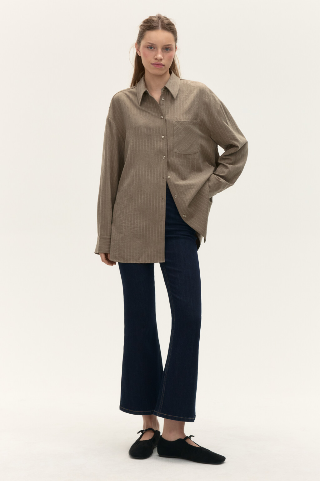 Рубашка в полоску с карманом - цвет зеленый - 5