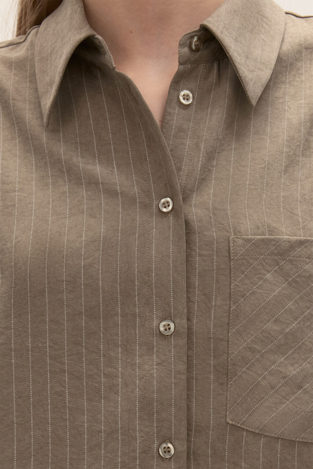 Рубашка в полоску с карманом - цвет зеленый - 6