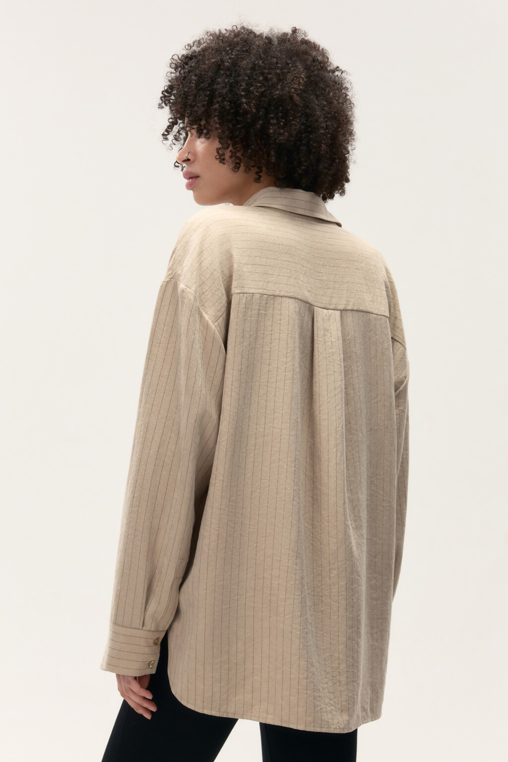 Рубашка в полоску с карманом - цвет бежевый - 3