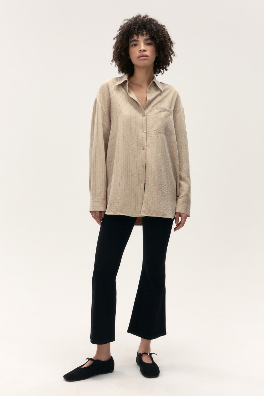 Рубашка в полоску с карманом - цвет бежевый - 4
