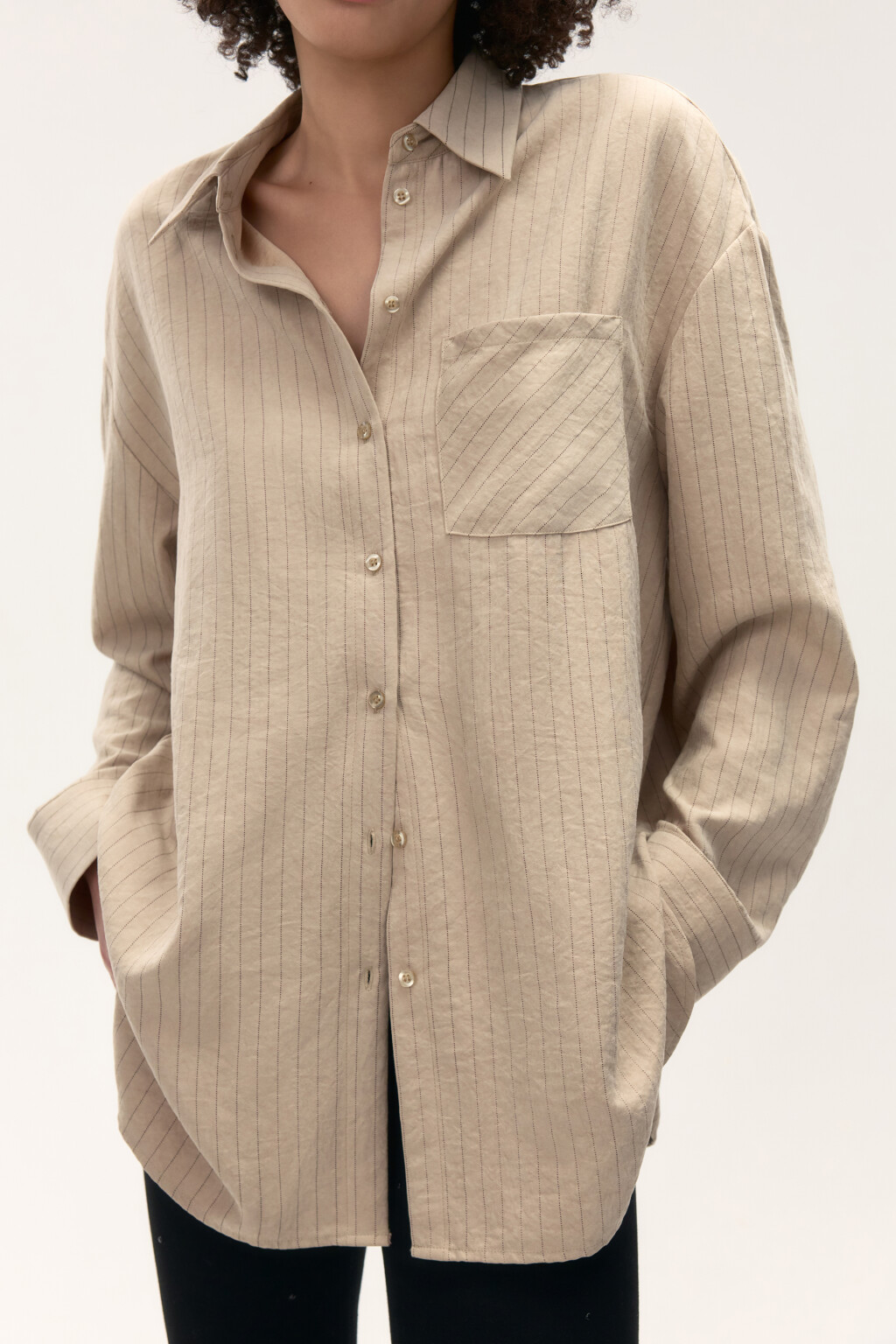 Рубашка в полоску с карманом - цвет бежевый - 5