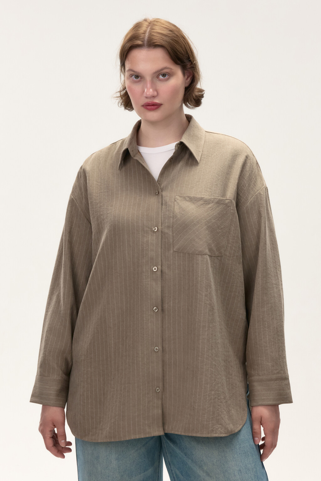Рубашка в полоску с карманом - цвет зеленый - 2
