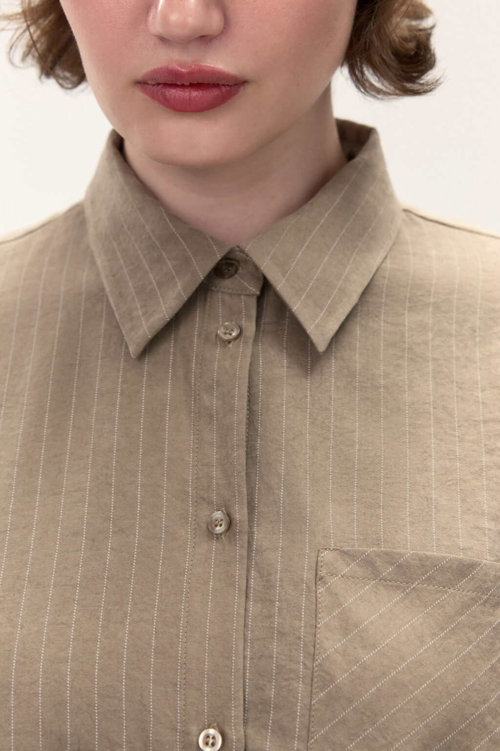 Рубашка в полоску с карманом - цвет зеленый - 5