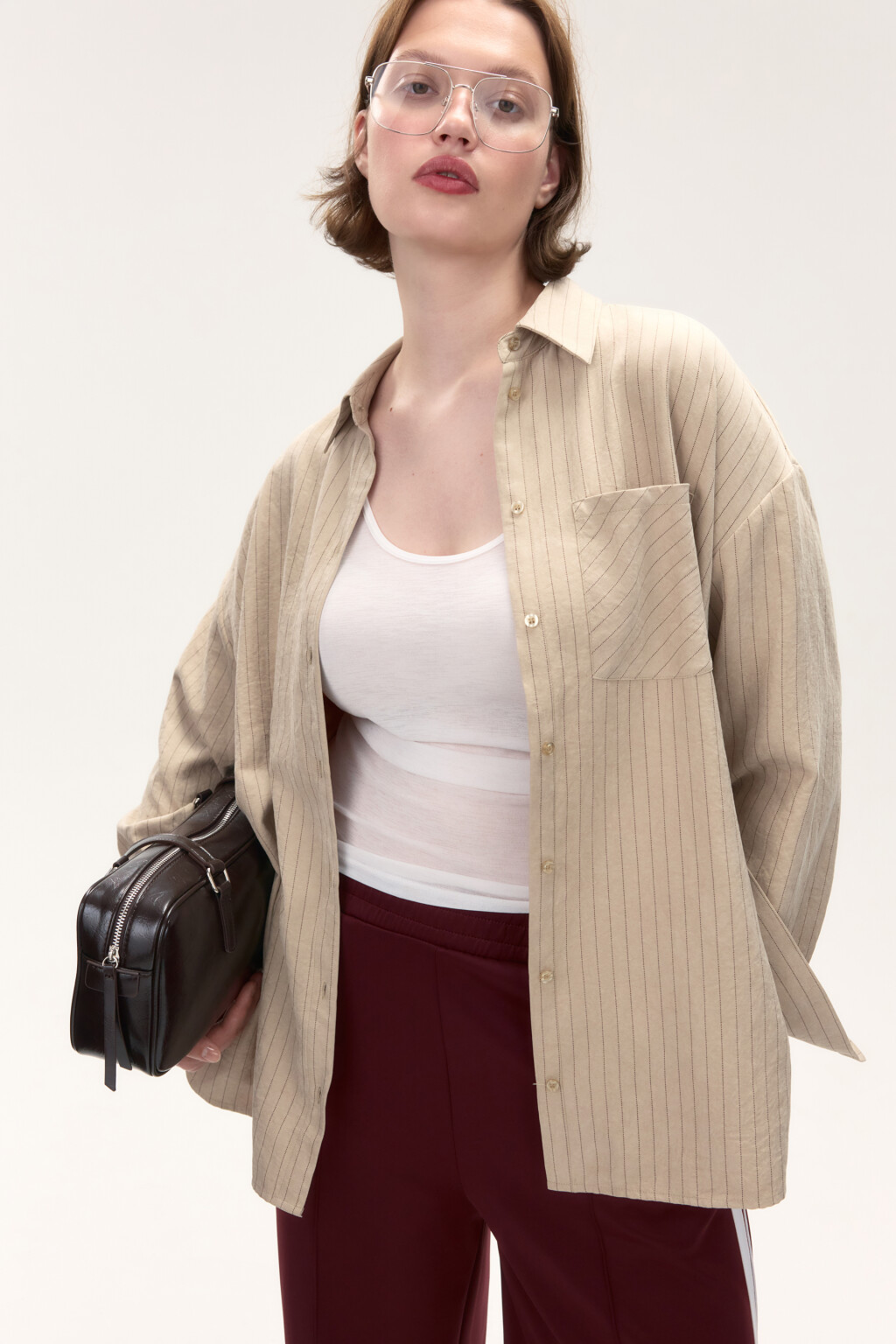 Рубашка в полоску с карманом - цвет бежевый - 2