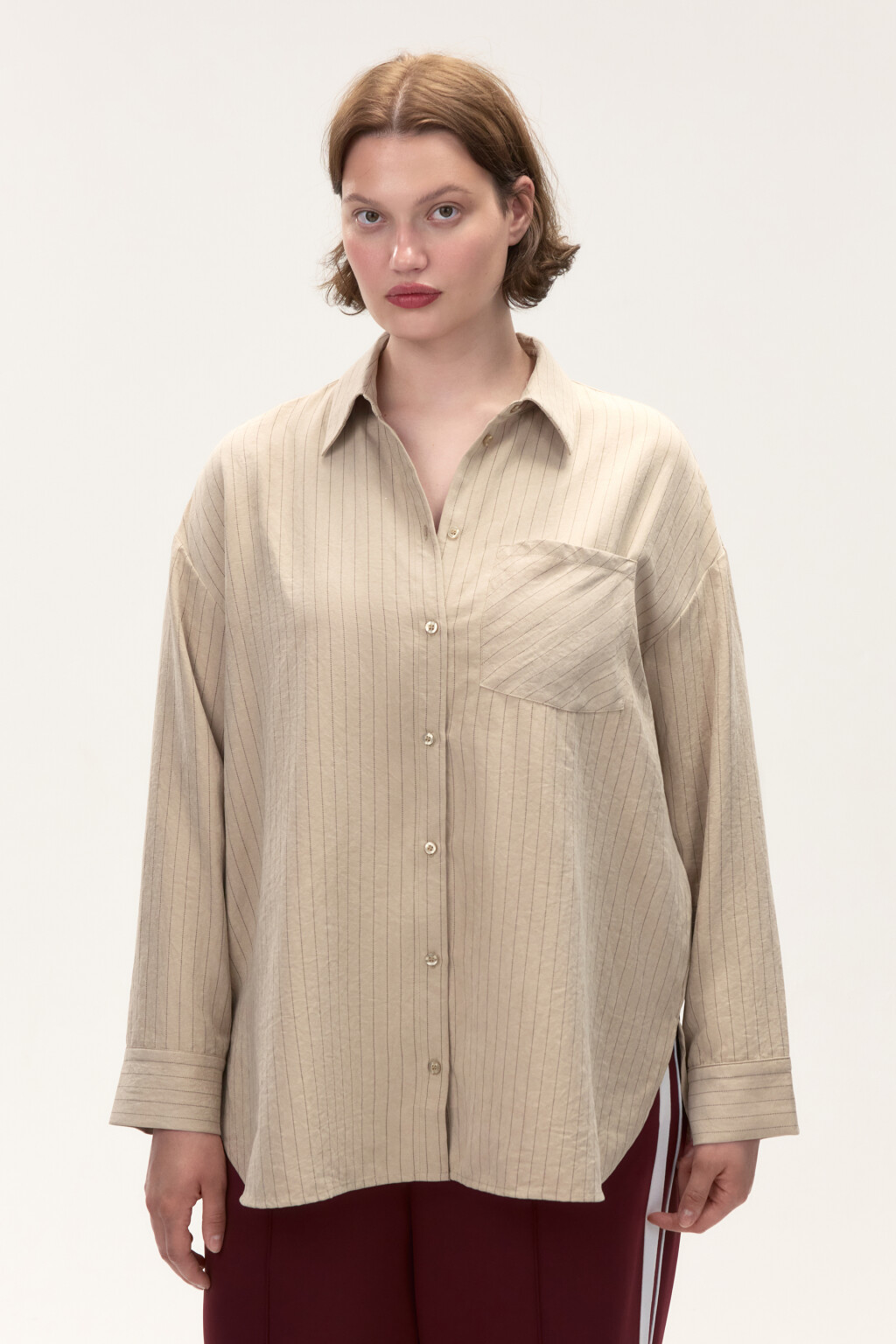 Рубашка в полоску с карманом - цвет бежевый - 3