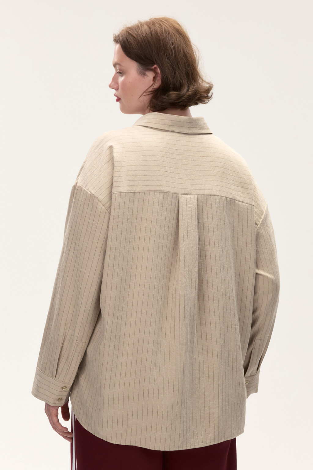 Рубашка в полоску с карманом - цвет бежевый - 4