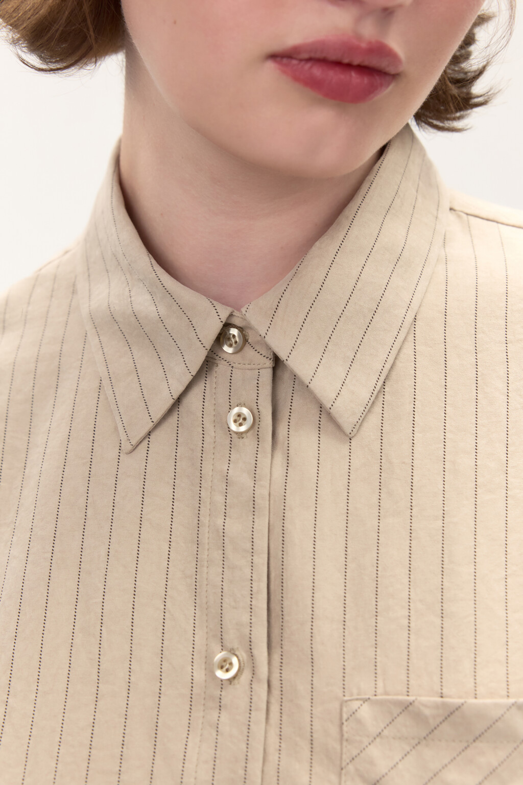 Рубашка в полоску с карманом - цвет бежевый - 6