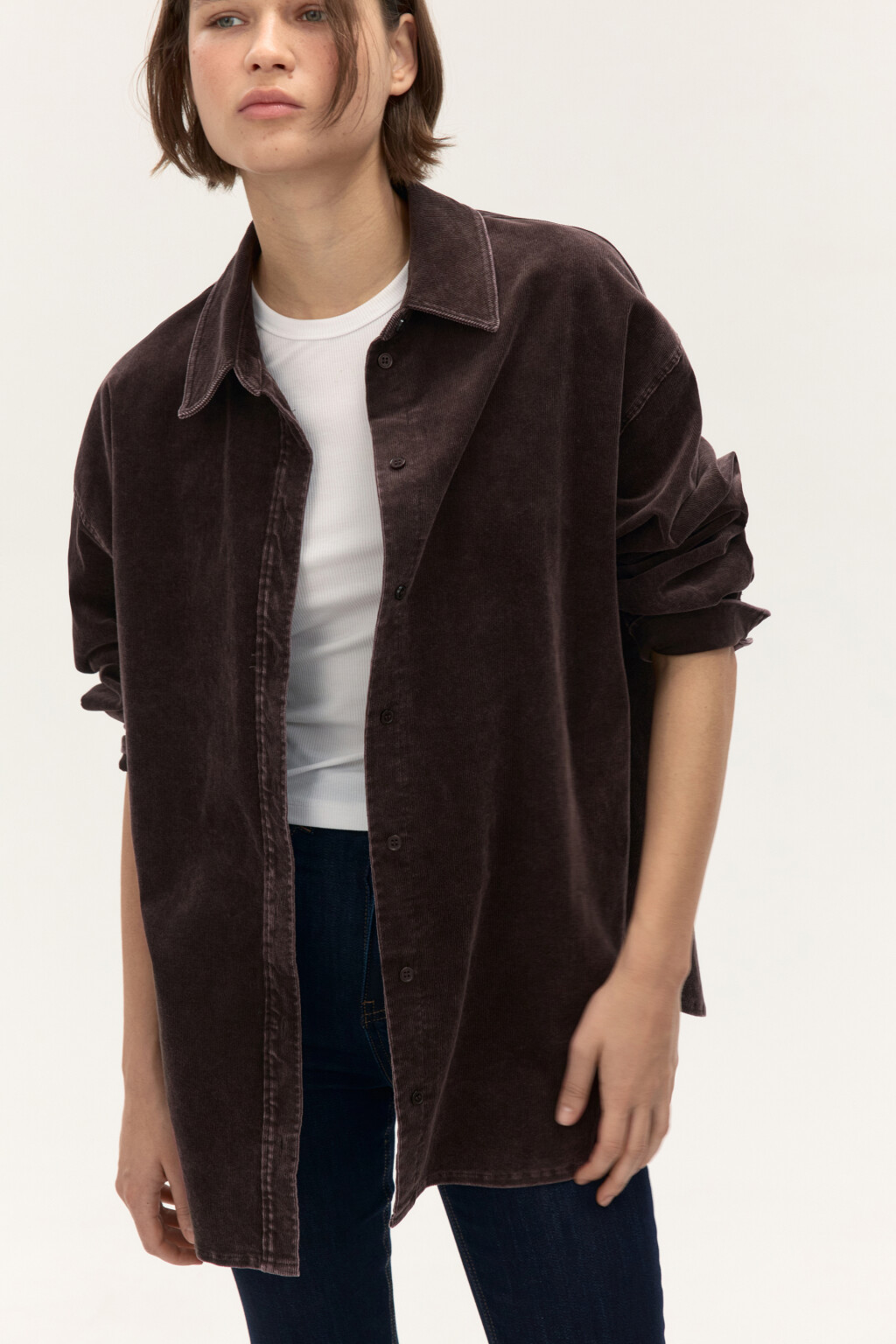 Рубашка oversize из вельвета - цвет коричневый - 1
