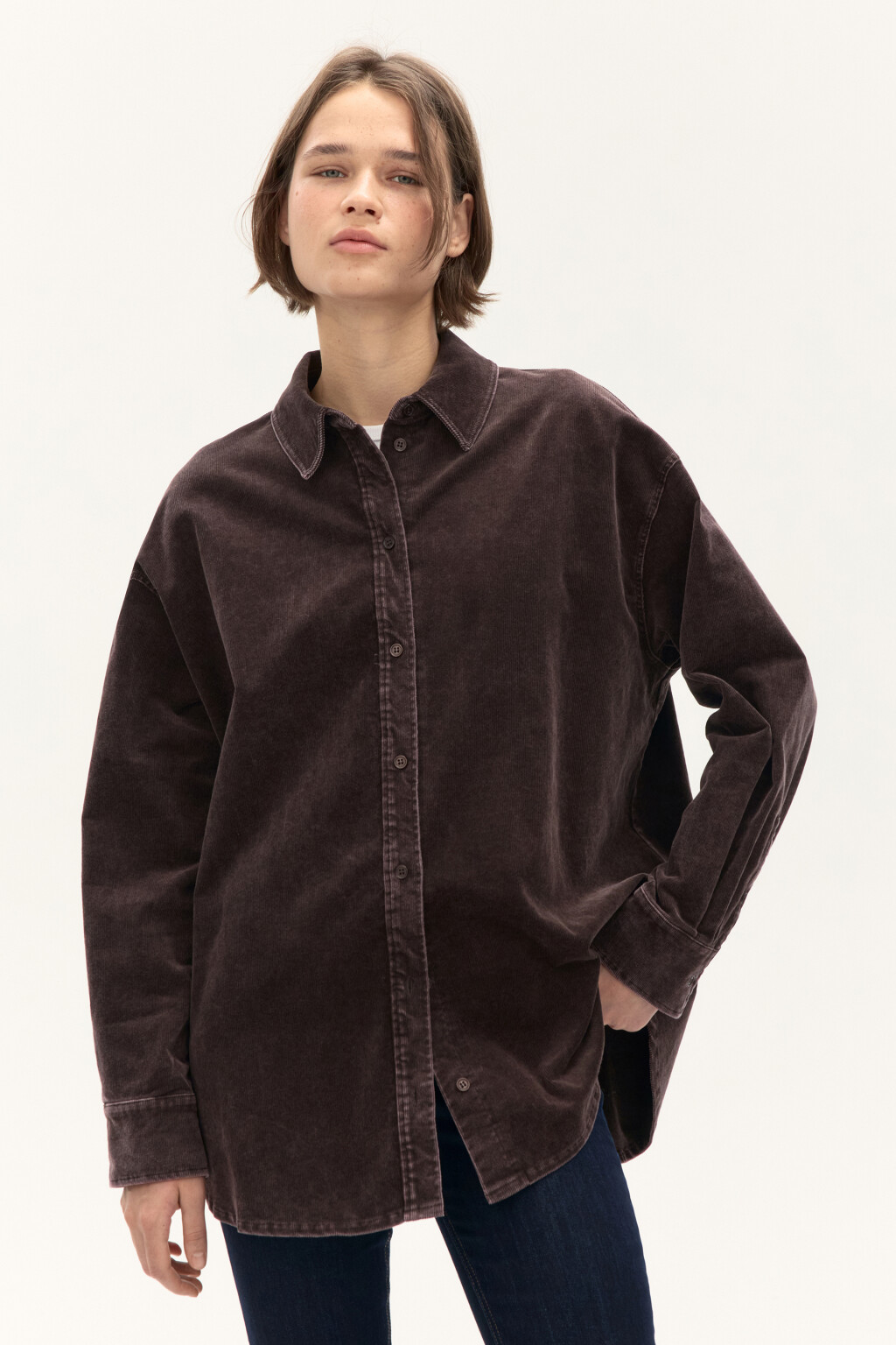 Рубашка oversize из вельвета - цвет коричневый - 2