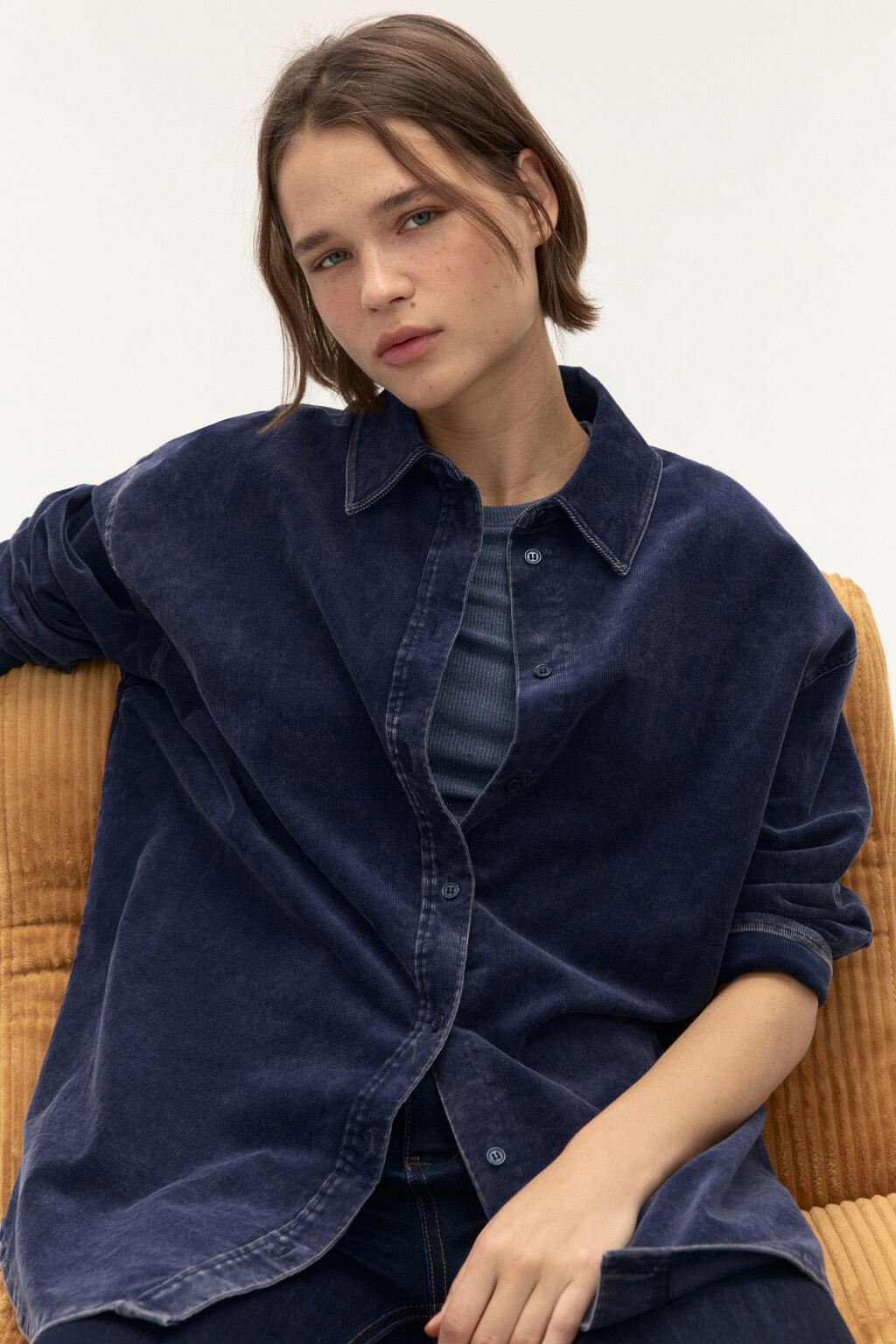 Рубашка oversize из вельвета - цвет синий - 2