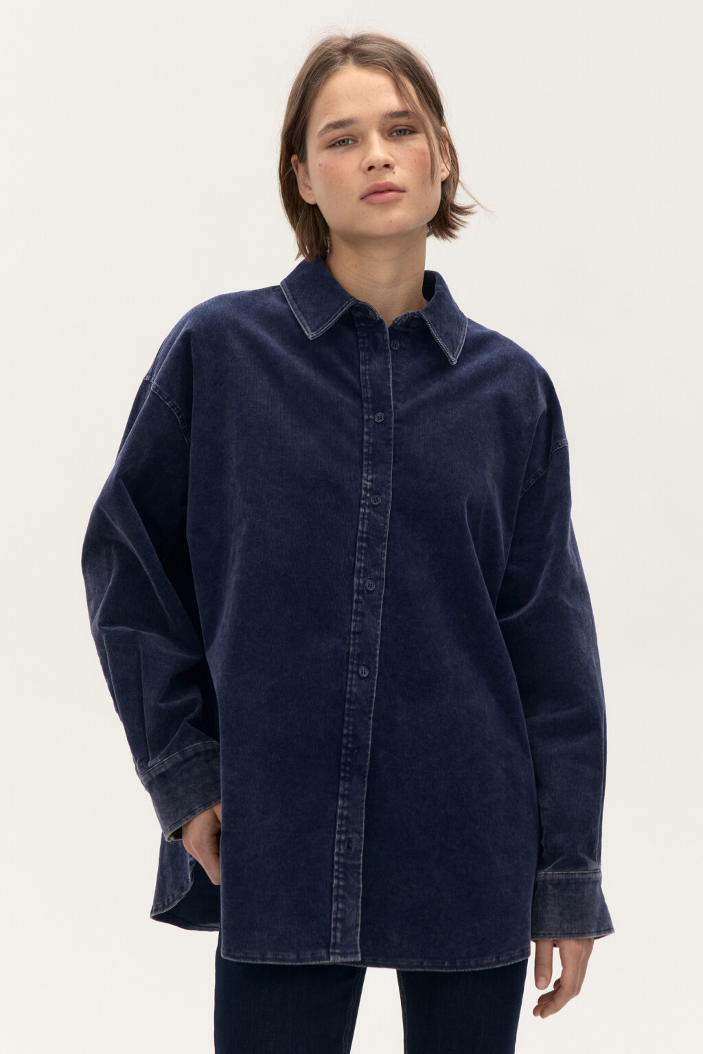Рубашка oversize из вельвета - цвет синий - 3