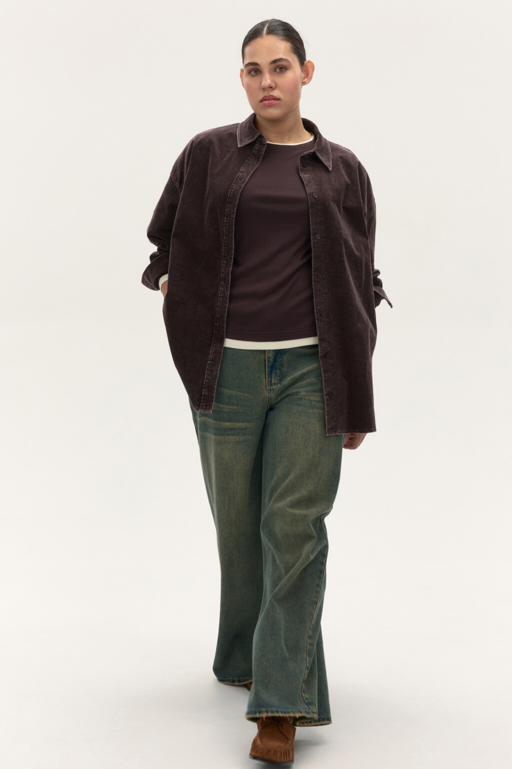 Рубашка oversize из вельвета - цвет коричневый - 3