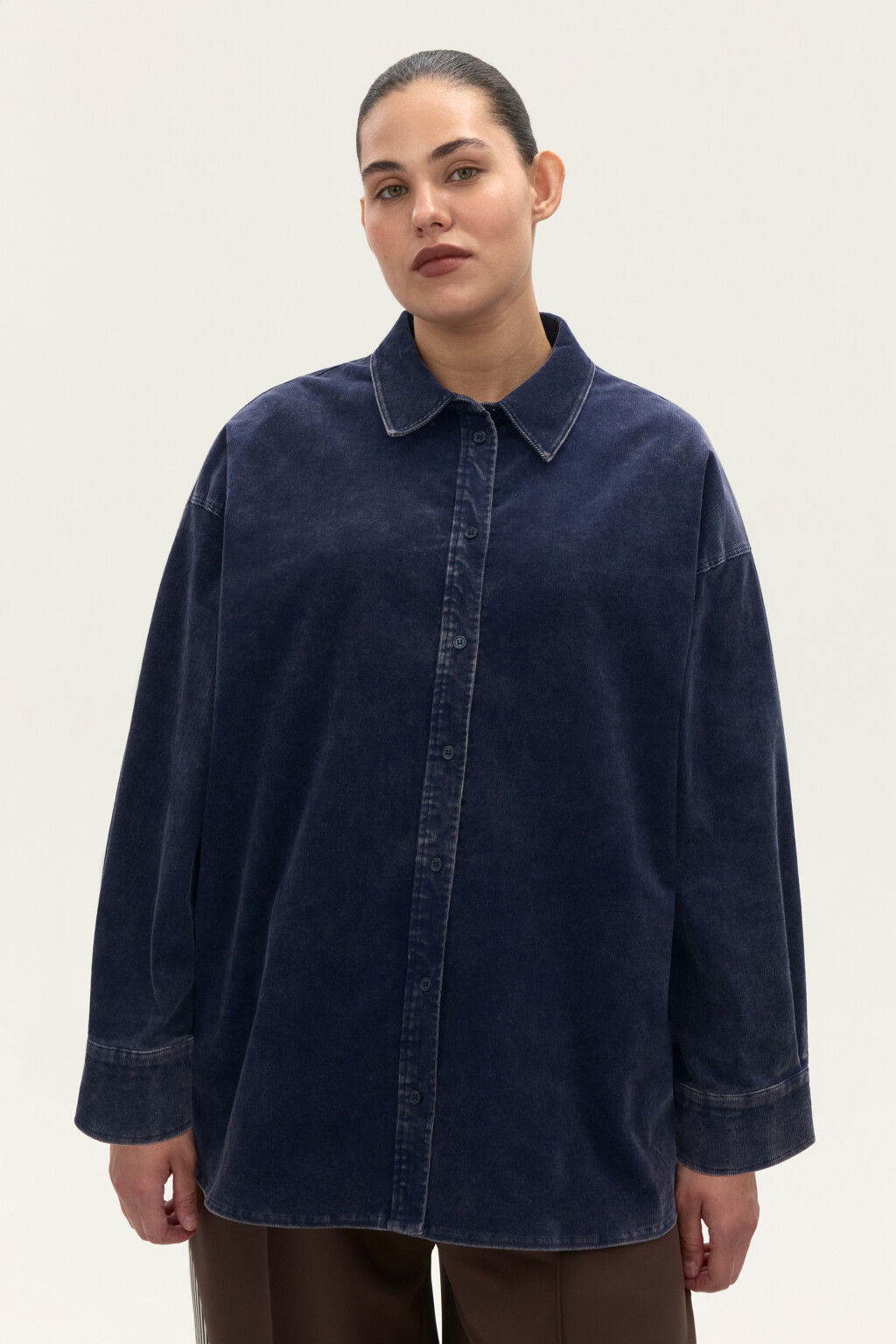 Рубашка oversize из вельвета - цвет синий - 3