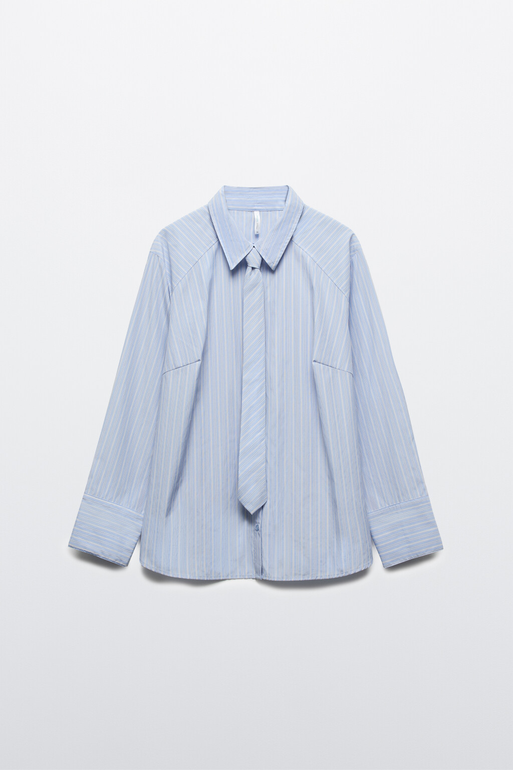 Блузка-рубашка прямая с галстуком - цвет голубой - 7