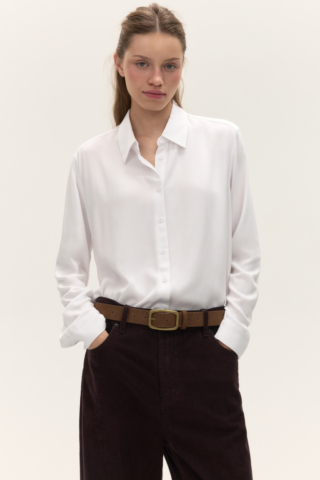 Блузка-рубашка классическая из вискозы - цвет белый - 1