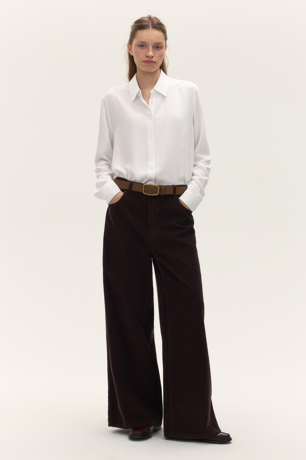 Блузка-рубашка классическая из вискозы - цвет белый - 4