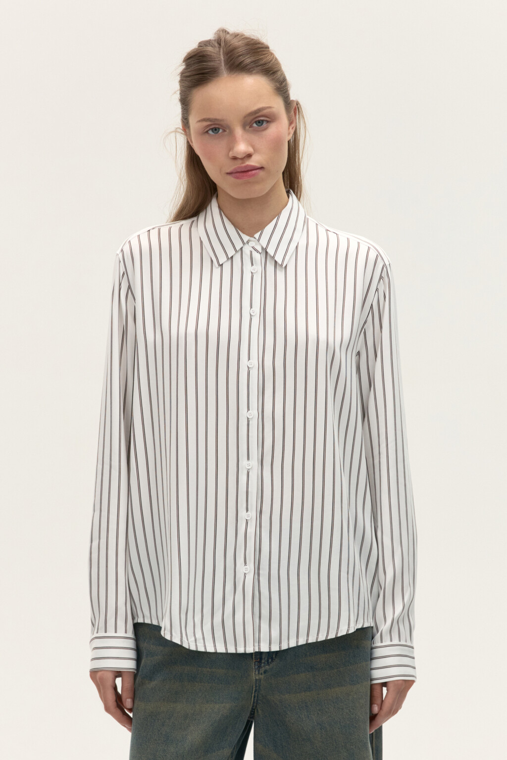 Блузка-рубашка классическая из вискозы - цвет белый - 3