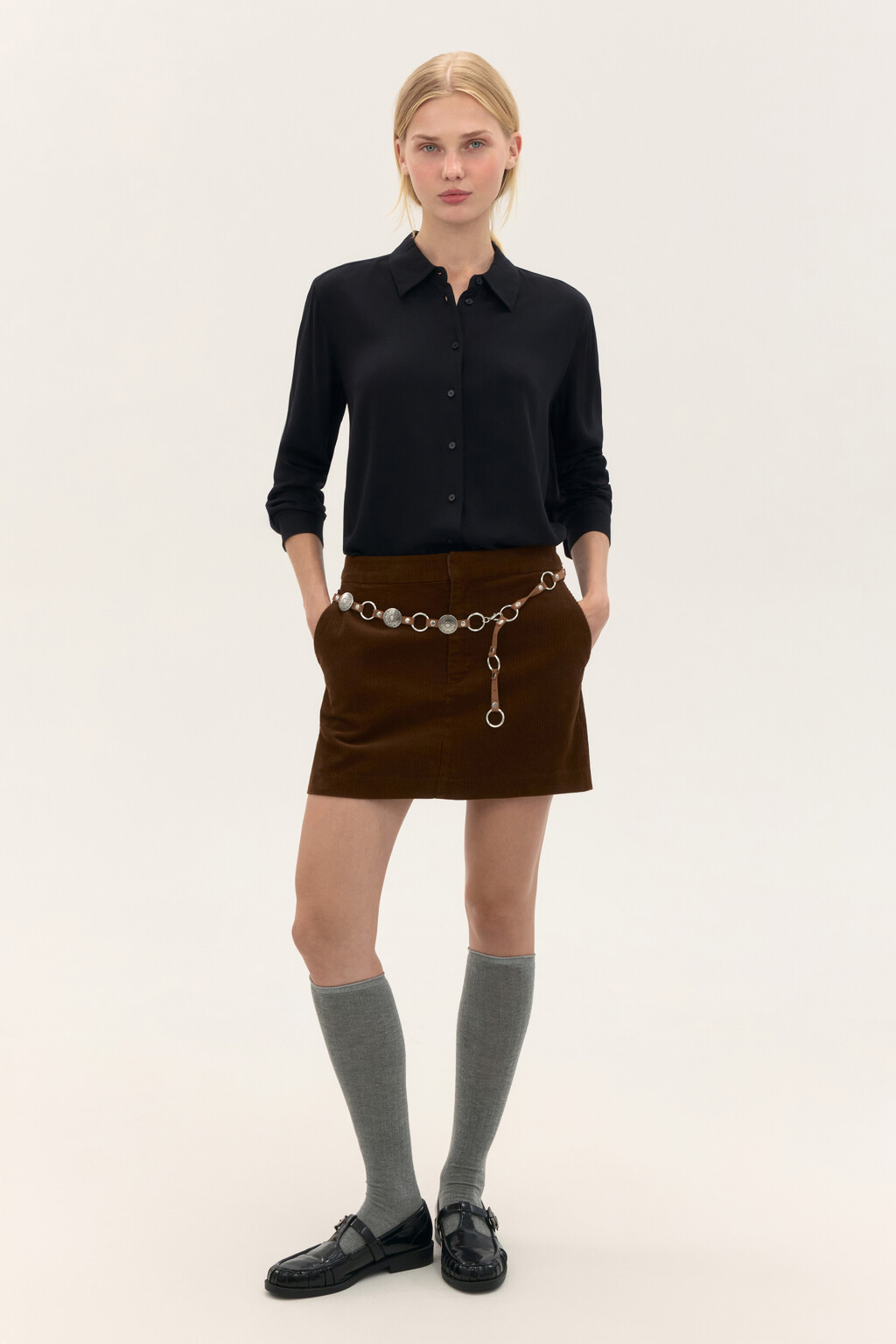 Блузка-рубашка классическая из вискозы - цвет черный - 4