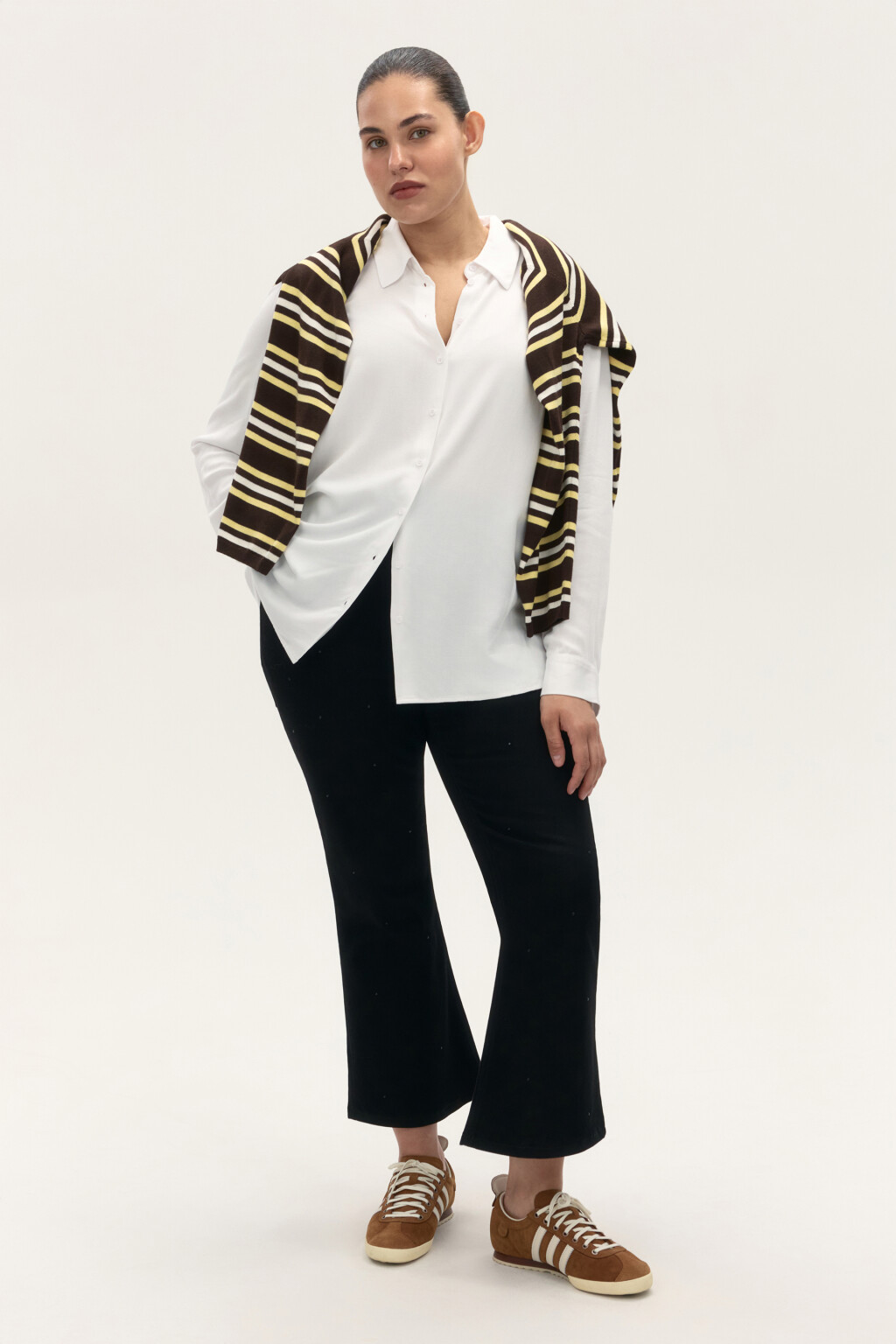 Блузка-рубашка классическая из вискозы - цвет белый - 4